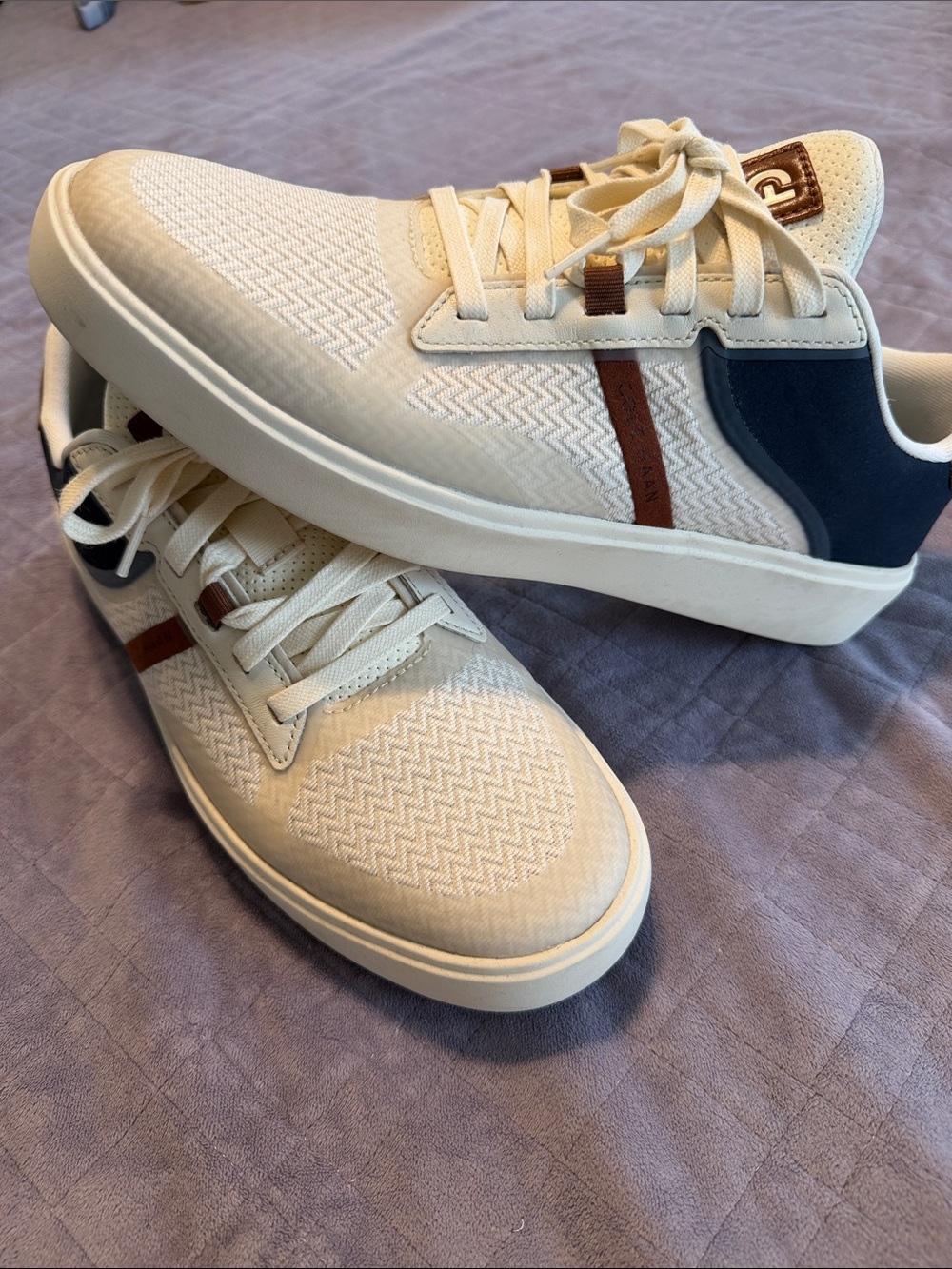 Cole Haan Men's Cream and Brown Lace-Up Sneakers - Picture 2 of 5